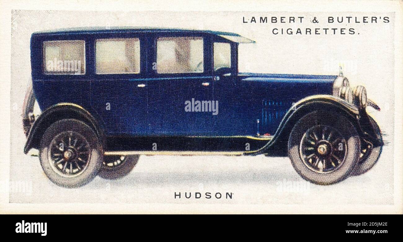 Illustration von Retro-Auto Hudson. Lambert und Butlers Zigaretten. 1920er Jahre Stockfoto