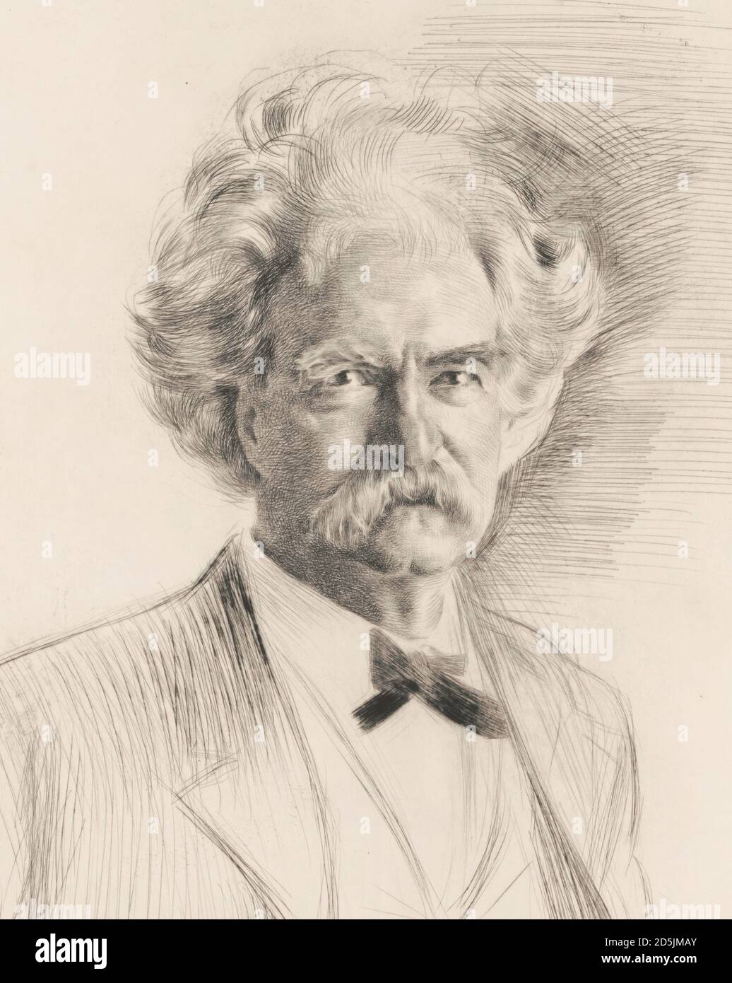 Bleistiftportrait von Mark Twayn Samuel Langhorne Clemens (1835 – 1910), bekannt unter seinem Künstlernamen Mark Twain, war ein amerikanischer Schriftsteller, Humorist, Unternehmer Stockfoto