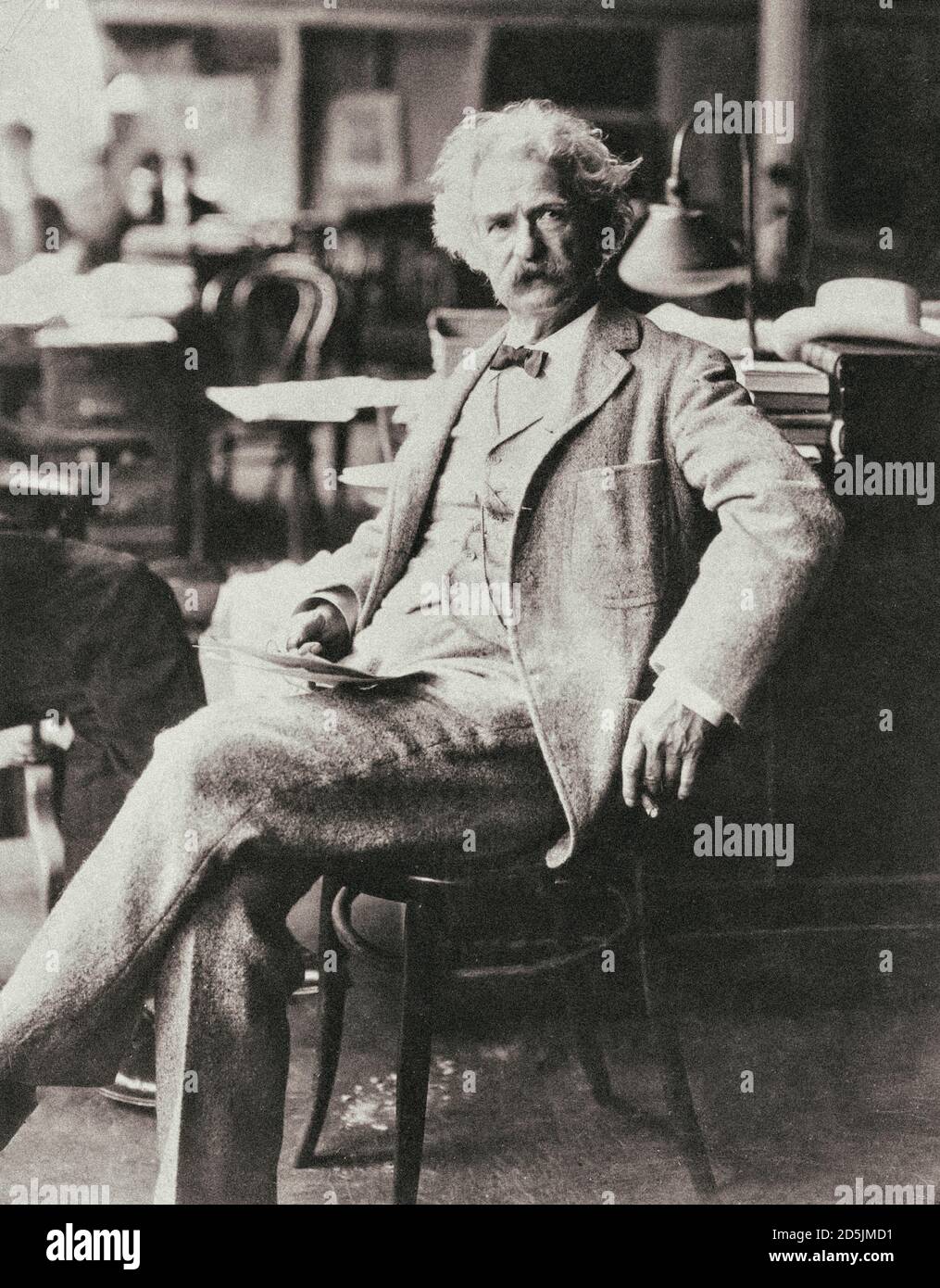 Bleistiftportrait von Mark Twayn Samuel Langhorne Clemens (1835 – 1910), bekannt unter seinem Künstlernamen Mark Twain, war ein amerikanischer Schriftsteller, Humorist, Unternehmer Stockfoto