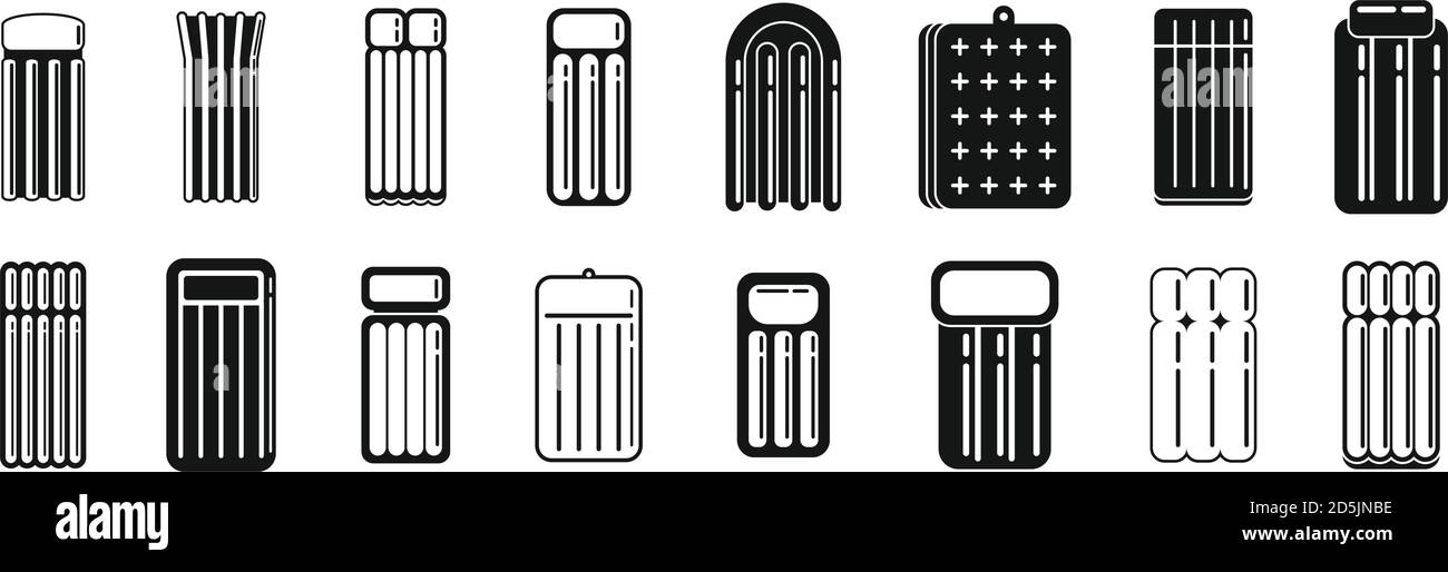 Gummi aufblasbare Matratze Symbole Set. Einfache Satz von Gummi aufblasbare Matratze Vektor-Symbole für Web-Design auf weißem Hintergrund Stock Vektor