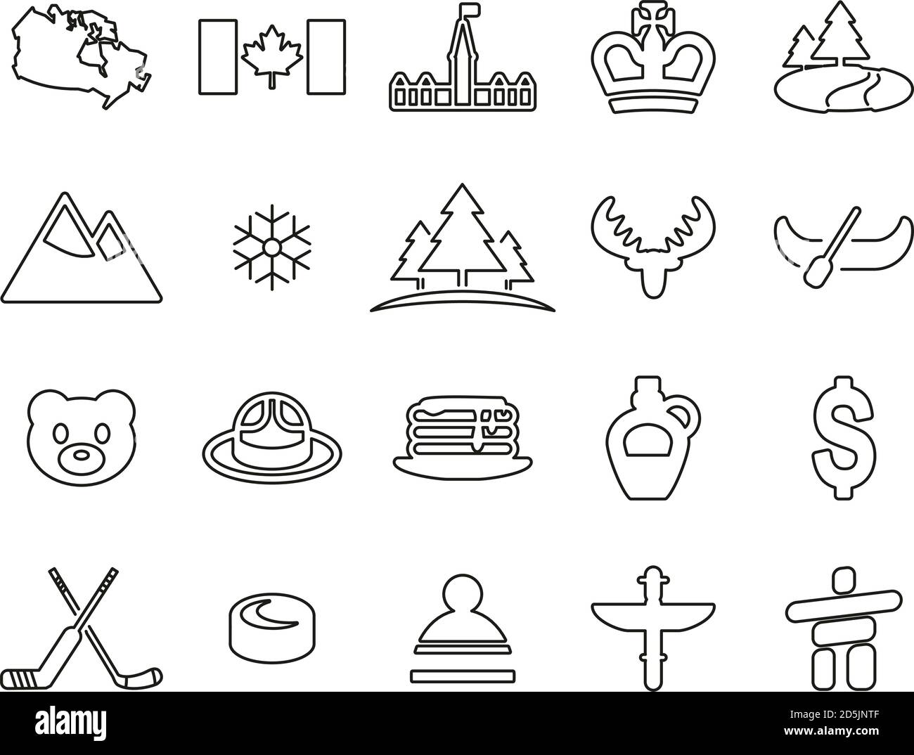 Kanada Land & Kultur Symbole Thin Line Set groß Stock Vektor