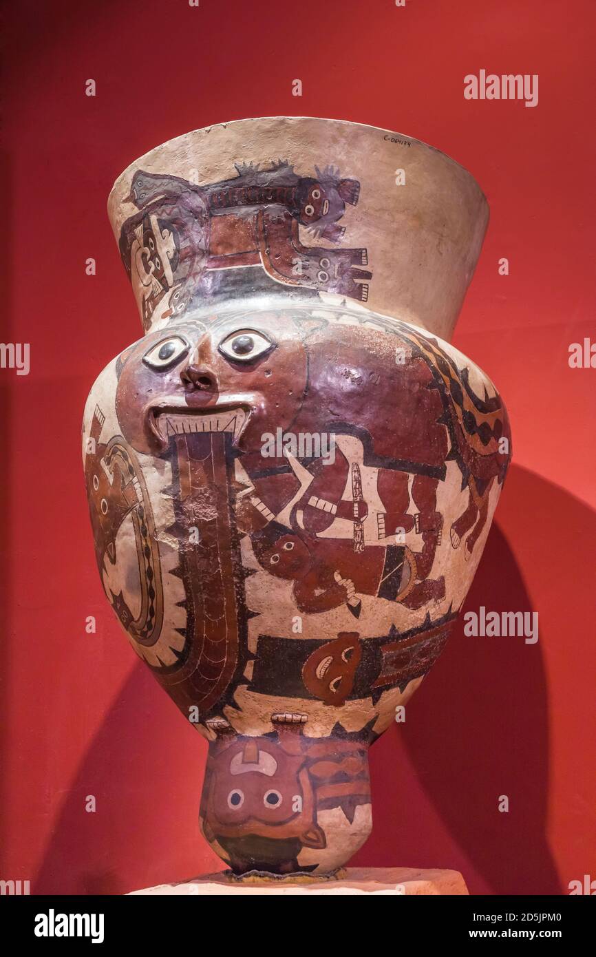 Drum of Nazca, Nazca Sammlungsgalerie,Präkolumbianisch, 'Nationalmuseum für Archäologie, Anthropologie und Geschichte Perus', Lima, Peru, Südamerika Stockfoto