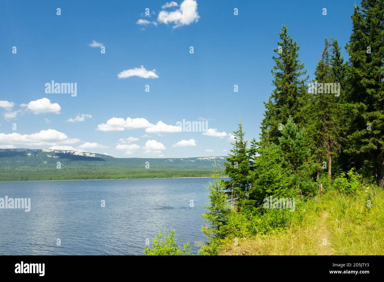 Die Kiefern und der See Zyuratkul in Russland Stockfoto