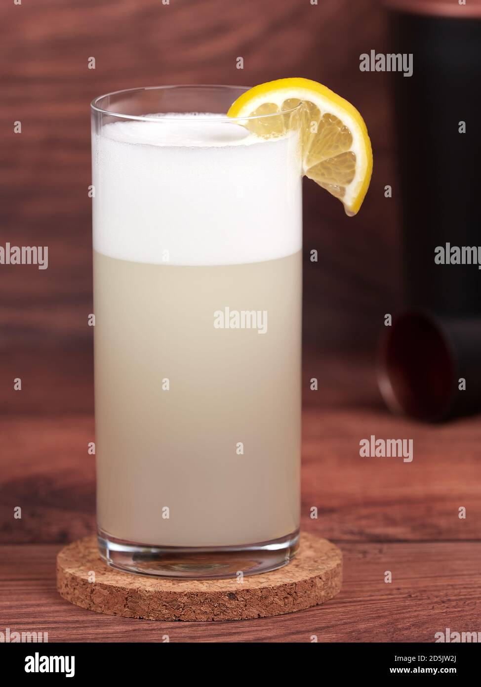 Gin Fizz: Ein Cocktail aus Gin, Zitronensaft, Zuckersirup, Eiweiß und Sodawasser Stockfoto