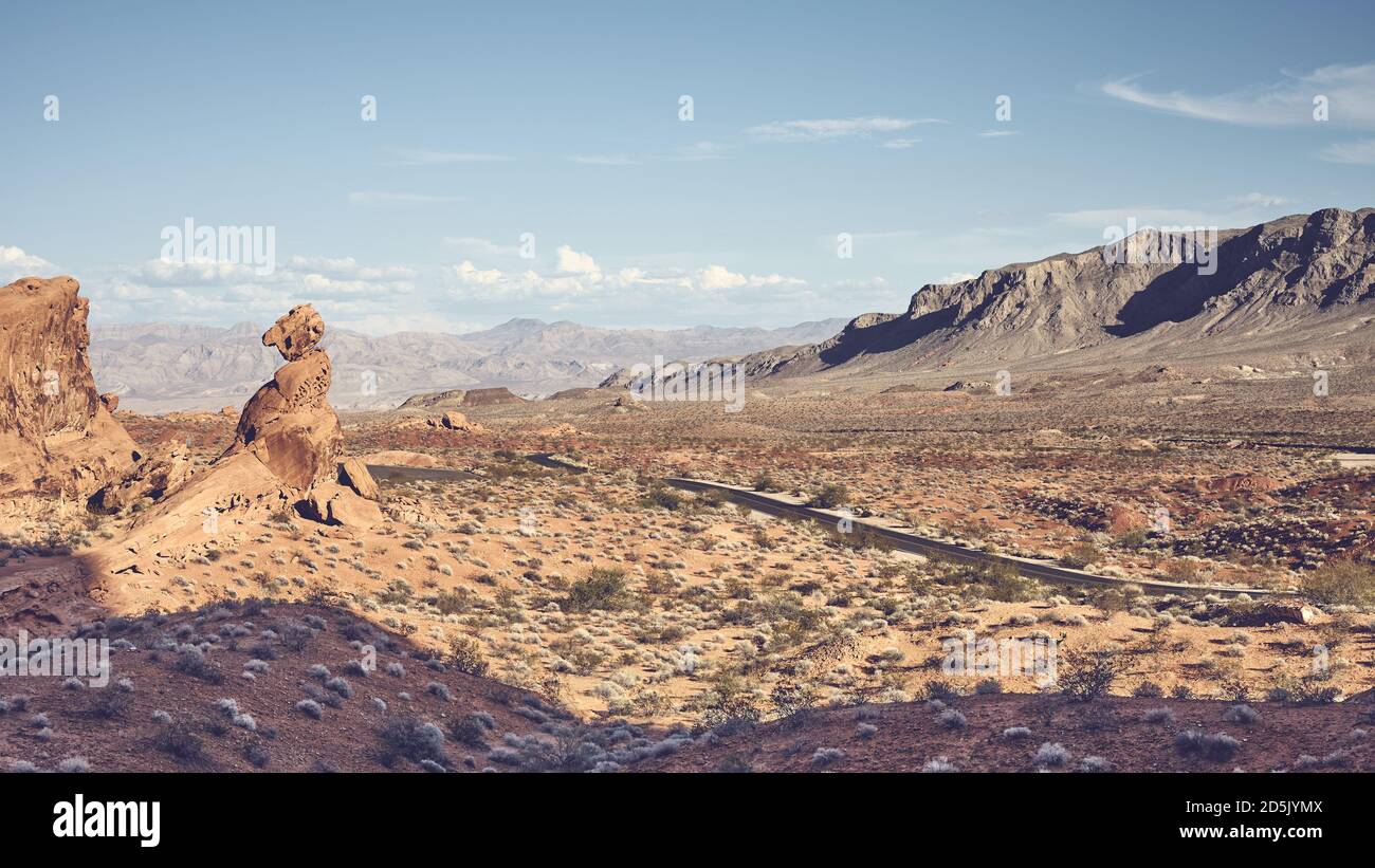 Panoramablick auf Valley of Fire, farbiges Bild, Nevada, USA. Stockfoto