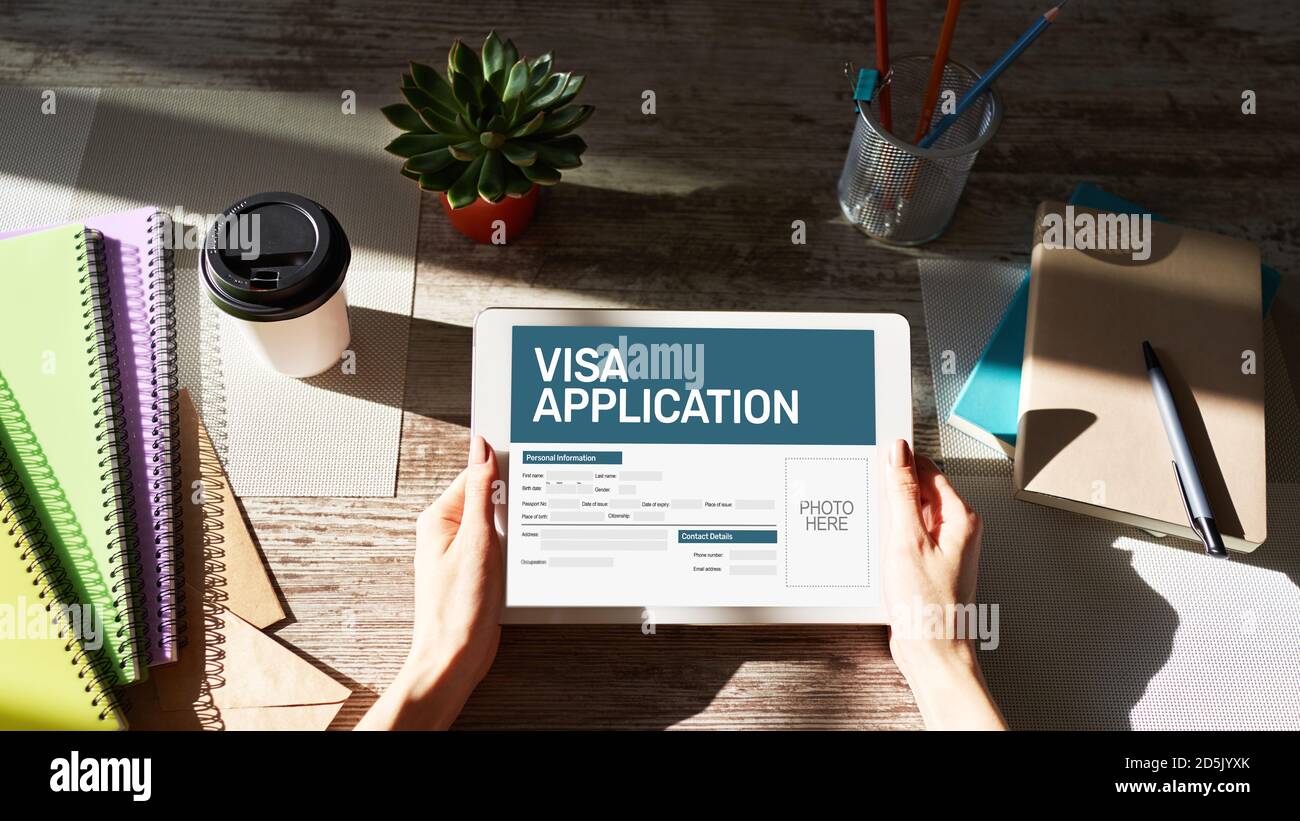 Online Visa Application Form auf dem Bildschirm. Land besuchen Sie erlauben Stockfoto