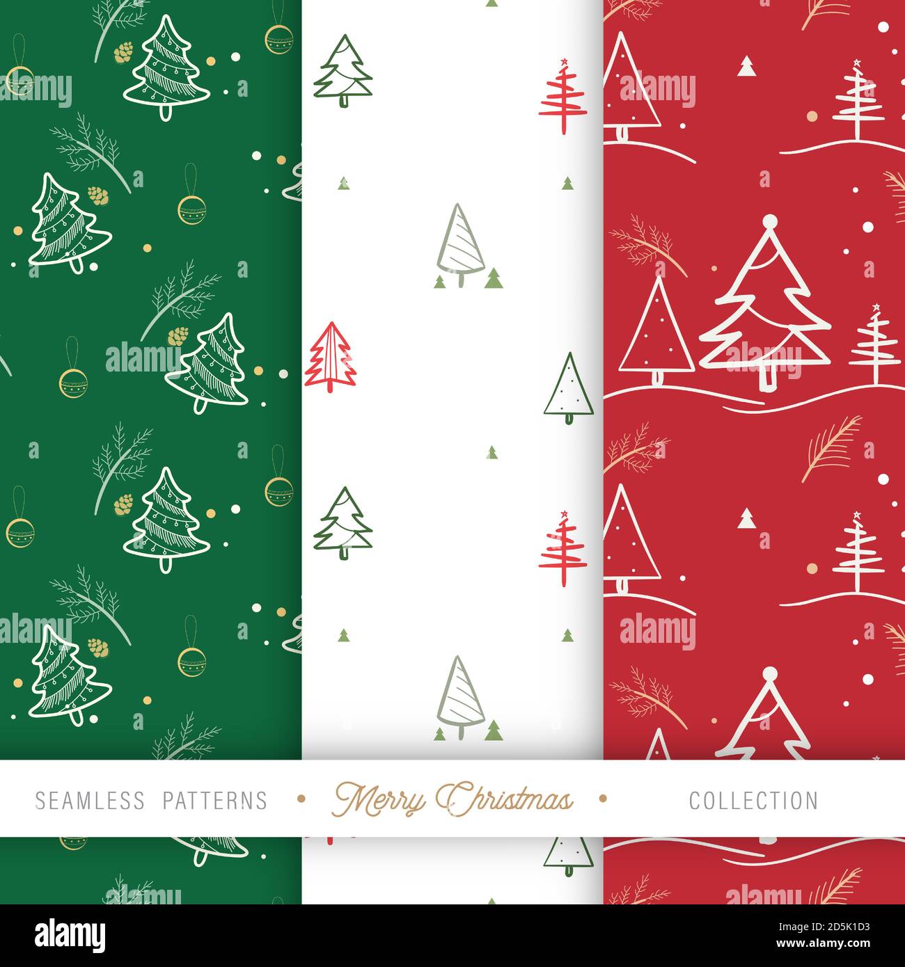 Weihnachtsbaum nahtlose Muster Hintergrund Pack von 3 für Geschenkpapier, digitale Sammelalbum etc. Stock Vektor