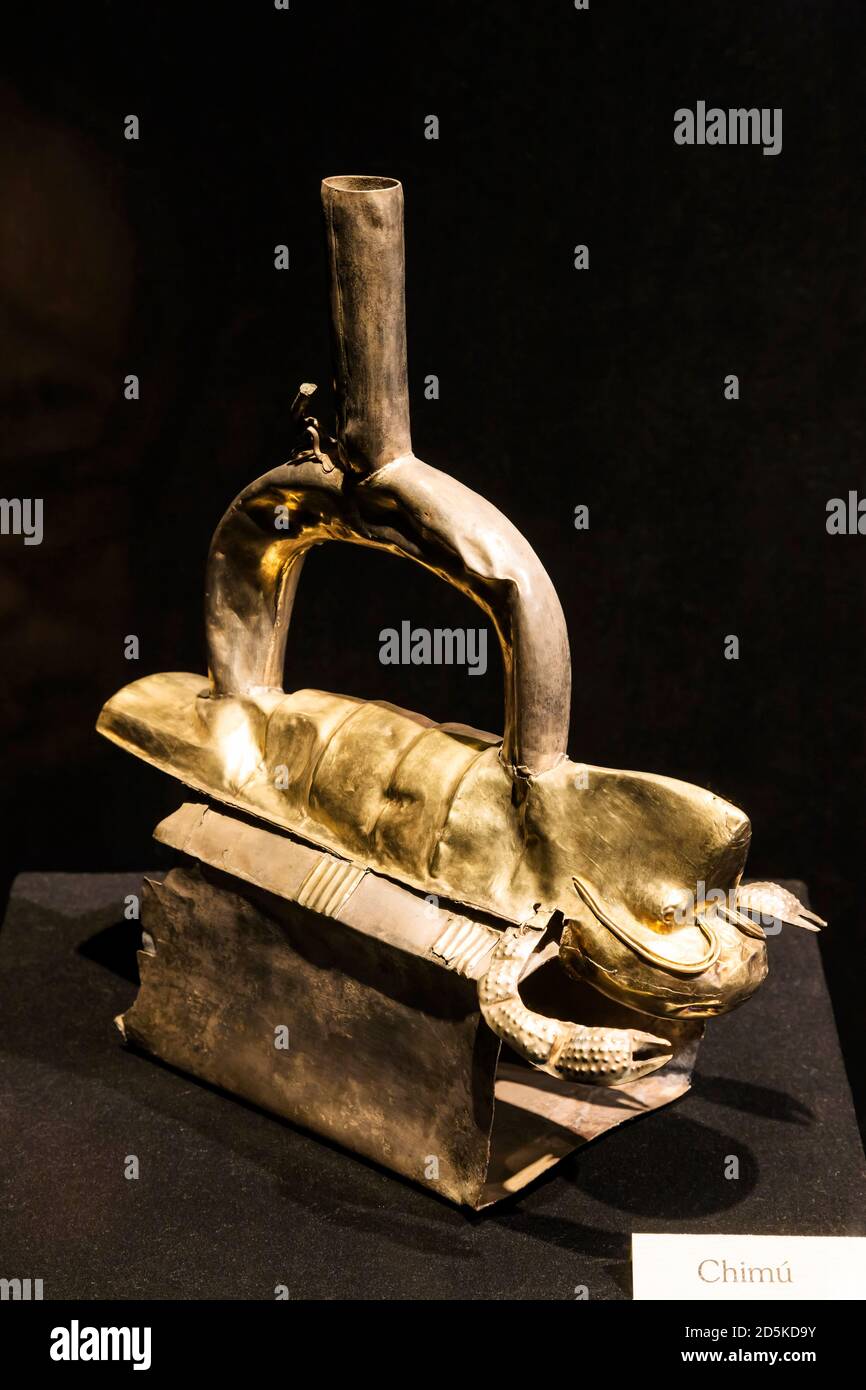 Silberne Flasche chimu Kultur, die Metallwaren Galerie, "National Museum of Archaeology, Anthropology and History of Peru", Lima, Peru, Südamerika Stockfoto