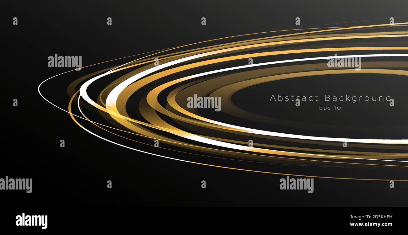 Abstrakter Hintergrund von goldenen Streifen bilden kreisförmige Kurve auf dunklem Hintergrund, Cover Präsentation Design Stock Vektor