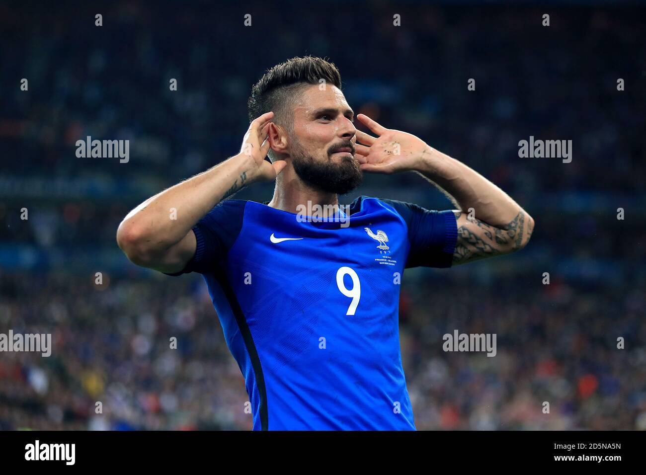 Der französische Olivier Giroud feiert sein fünftes Tor der Spiel Stockfoto