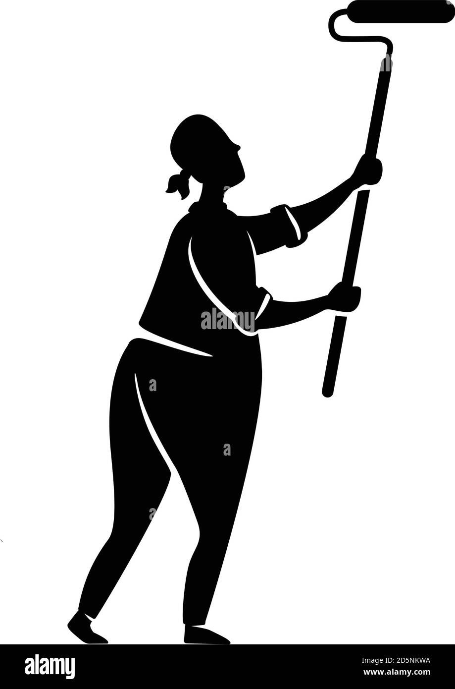 Mann malen Wand schwarz Silhouette Vektor Illustration Stock Vektor