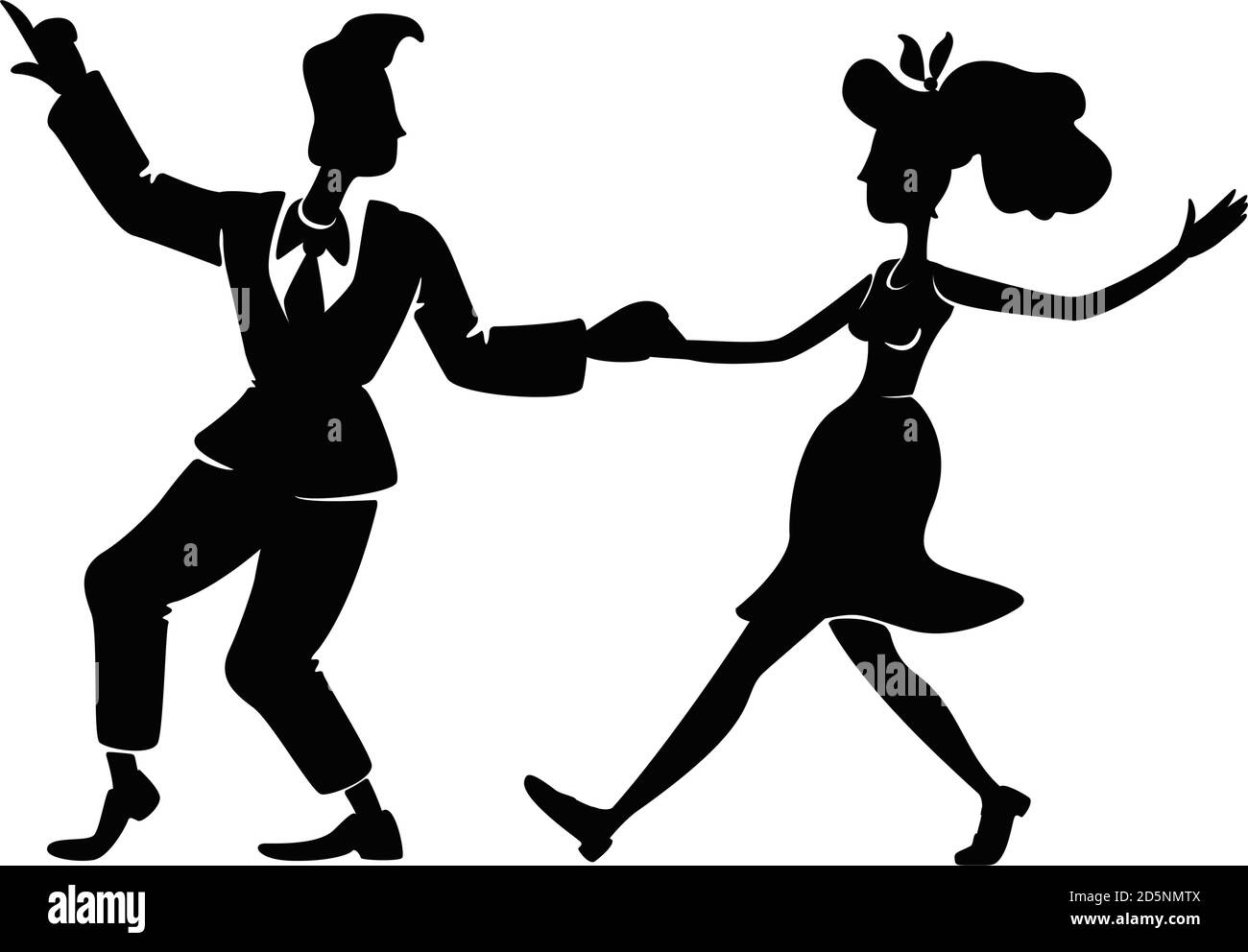 Retro Frau und Mann tanzen Energie Jive schwarz Silhouette Vektor Abbildung Stock Vektor