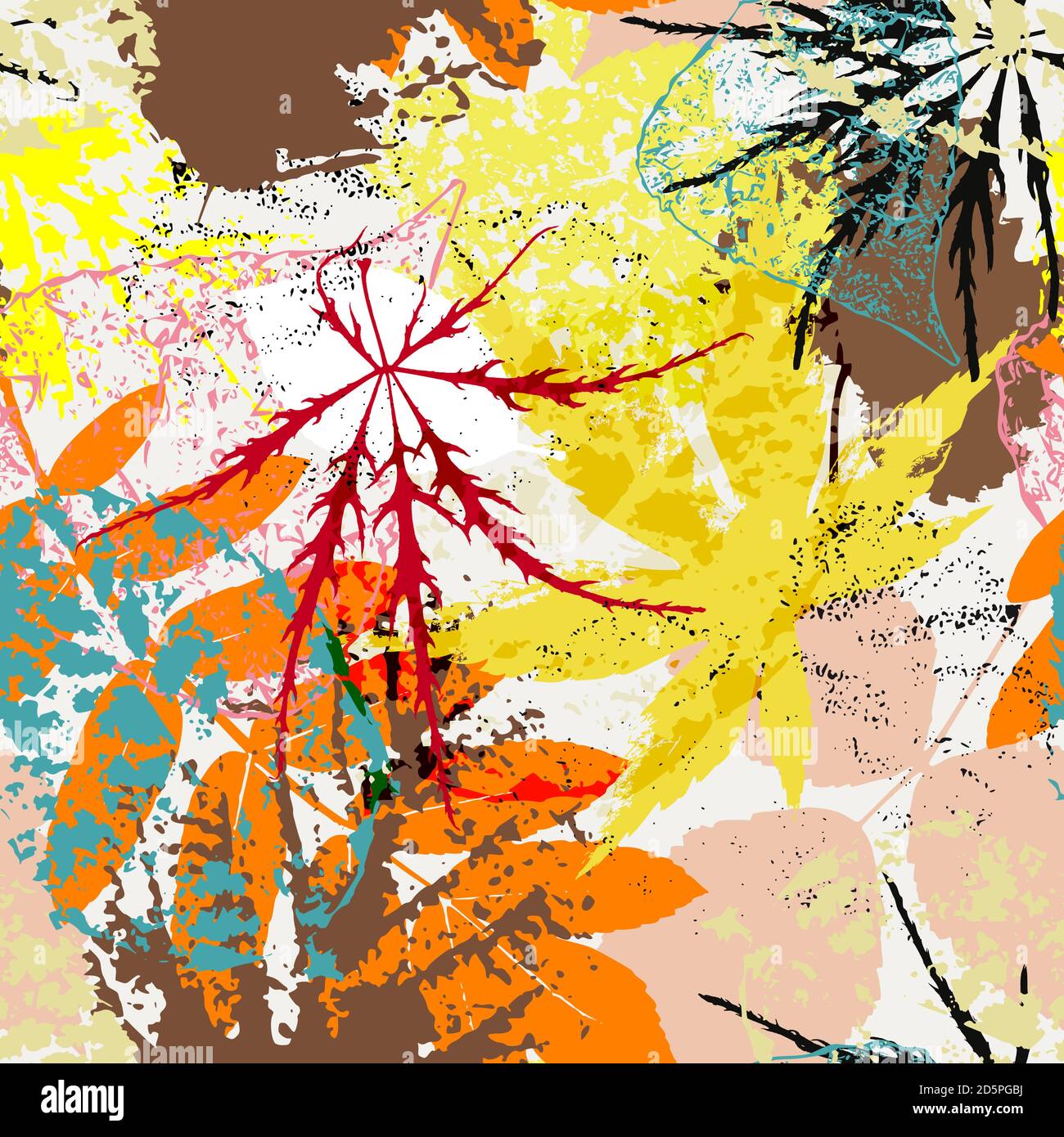 Nahtloses Hintergrundmuster, mit Blättern, Malstriche und Spritzer Stock Vektor