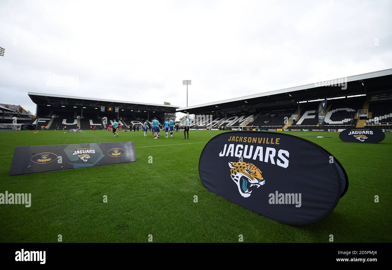 Jacksonville Jaguars Branding während des Jaguars Se7ens Cup im Craven Cottage, London. Stockfoto