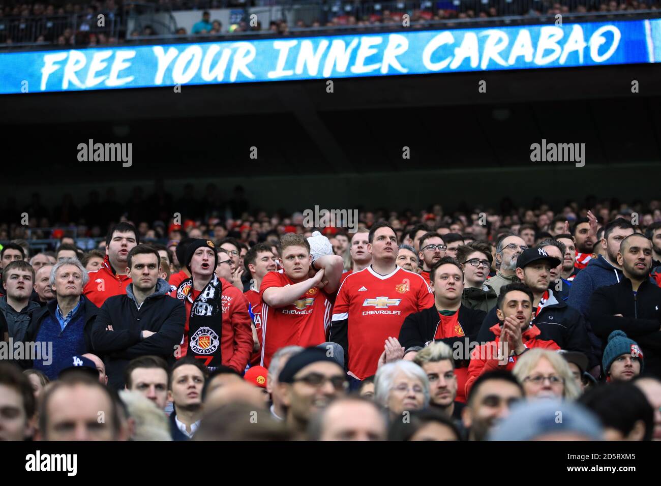 Eine allgemeine Ansicht der Carabao und EFL Branding unter den Publikum im Wembley Stadium während des EFL Cup Finales Stockfoto