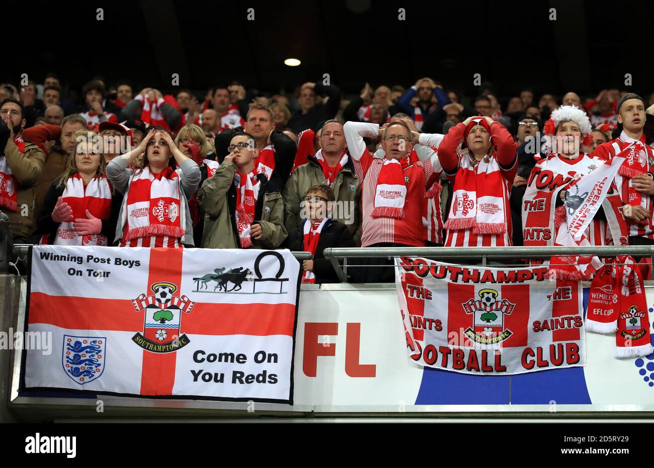 Southampton-Anhänger in den Tribünen reagieren Stockfoto