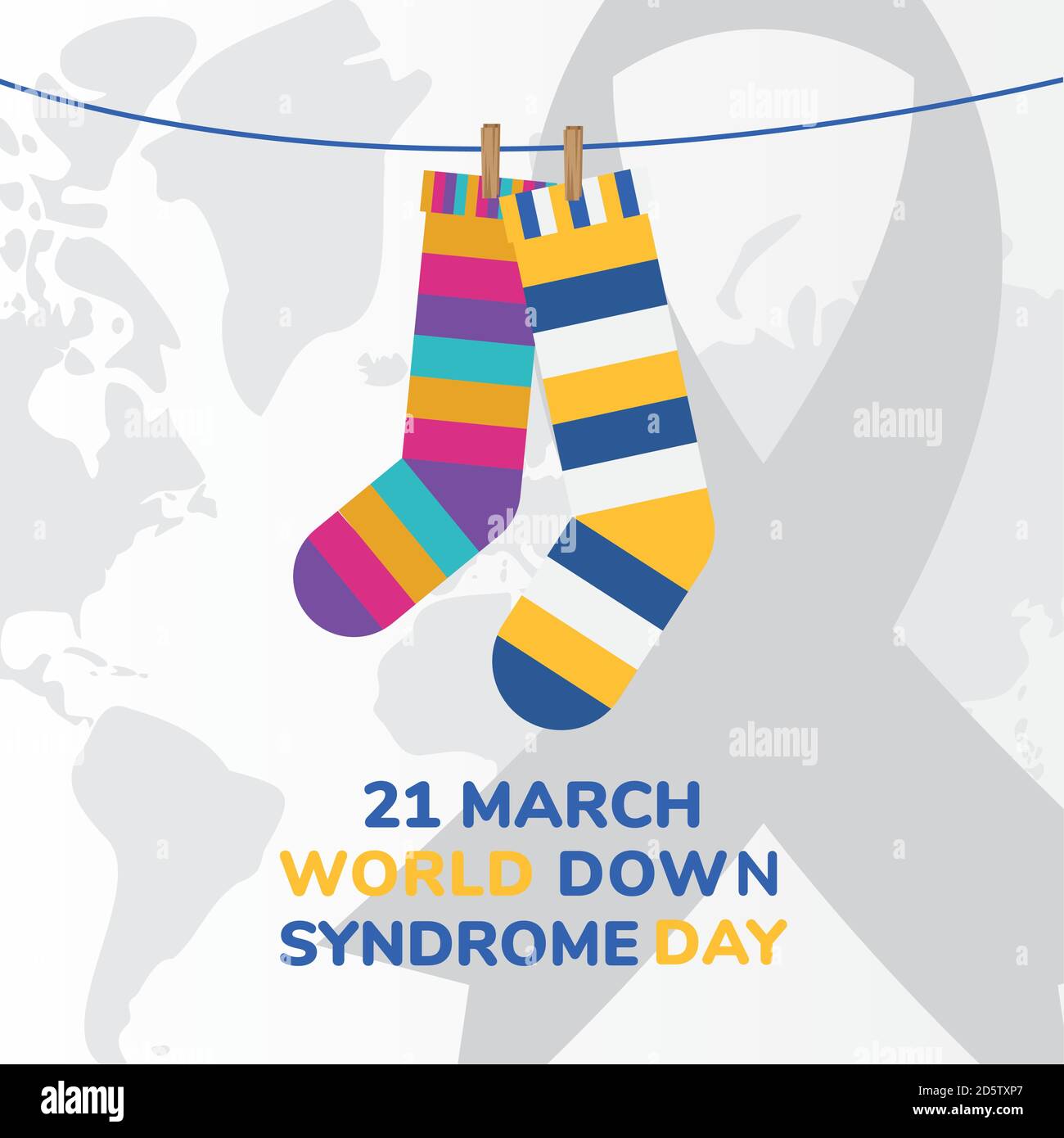 Welt Down-Syndrom Tag gestreiften Socken hängen Design, Behinderung  Bewusstsein und Unterstützung Thema Vektor Illustration Stock-Vektorgrafik  - Alamy