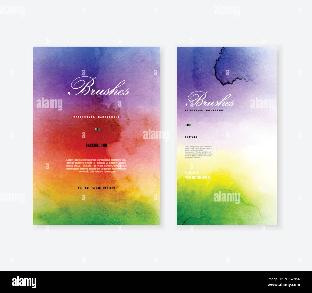 Kreative abstrakte Vorlage Hintergrund Set mit Form Pinsel helle Regenbogen Farbe Aquarell Flecken. Künstlerischer Fleck-Vektor für dekorativen Design-Druck Stock Vektor