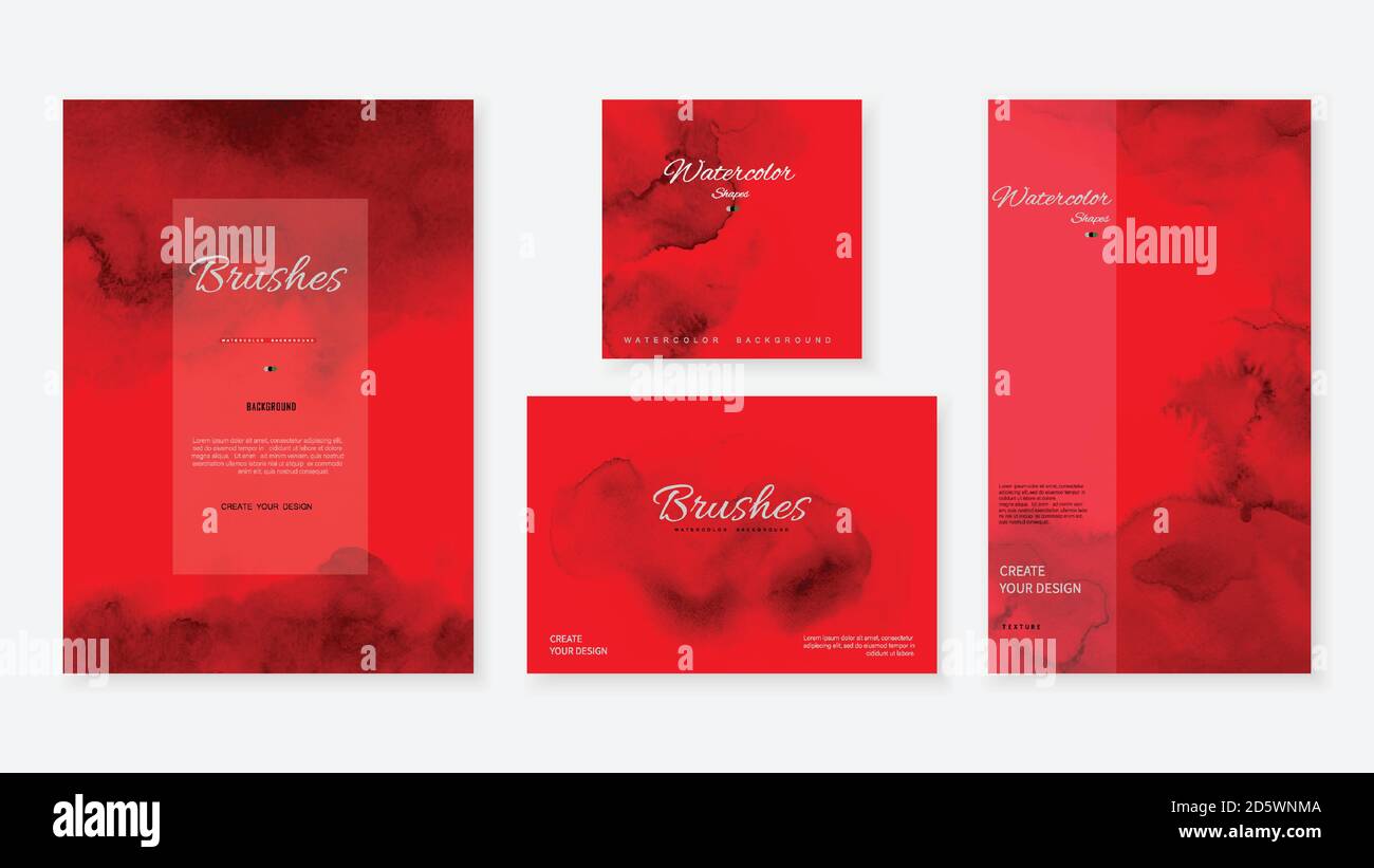 Kreative abstrakte Vorlage Hintergrund Set mit Form Pinsel rote Farbe Aquarell Flecken. Künstlerischer Fleckvektor für dekoratives Design Print für Broschüre Stock Vektor