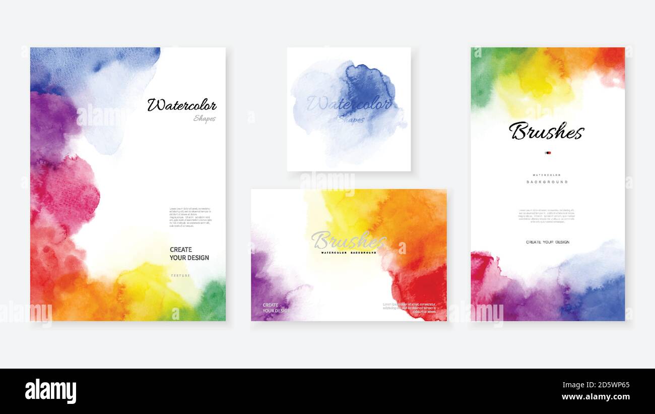 Kreative abstrakte Vorlage Hintergrund Set mit Form Pinsel Regenbogen Farbe Aquarell Flecken. Künstlerischer Fleck-Vektor für dekorativen Design-Druck für lea Stock Vektor