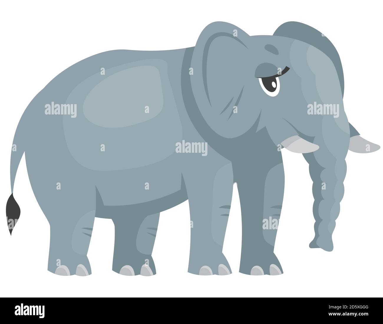 Stehende weibliche Elefant drei Viertel Ansicht. Afrikanisches Tier im Cartoon-Stil. Stock Vektor
