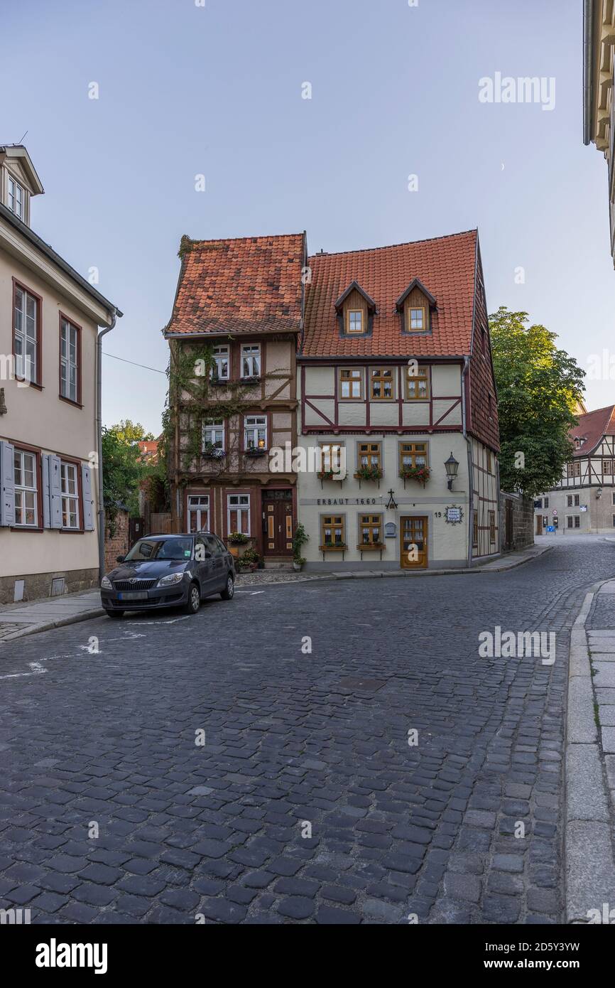 Deutschland, Sachsen-Anhalt, Quedlinburg, Fachwerkhäuser Stockfoto