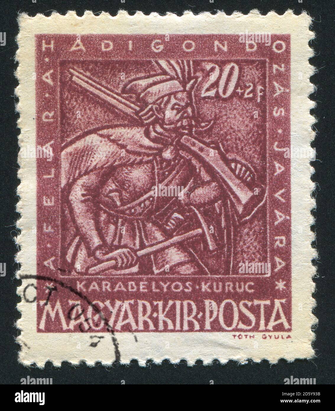 UNGARN - UM 1943: Briefmarke gedruckt von Ungarn, zeigt Musketier, um 1943 Stockfoto