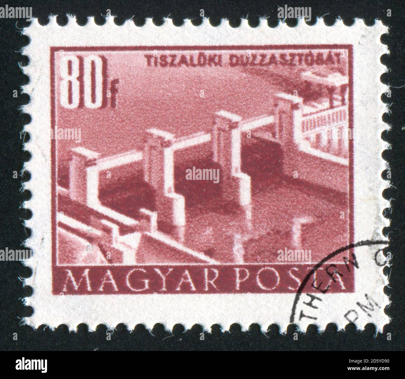UNGARN - UM 1952: Stempel gedruckt von Ungarn, zeigt Tiszalok Damm, um 1952 Stockfoto