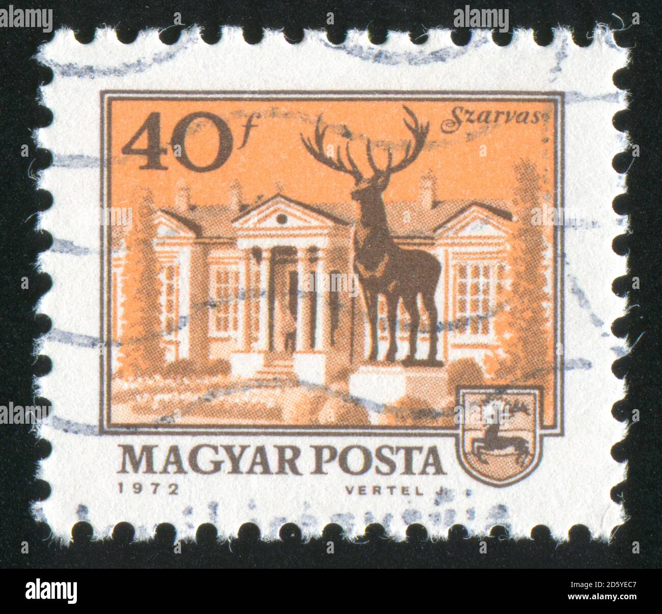 UNGARN- UM 1972: Briefmarke gedruckt von Ungarn, zeigt Hauptplatz, Szarvas, um 1972 Stockfoto