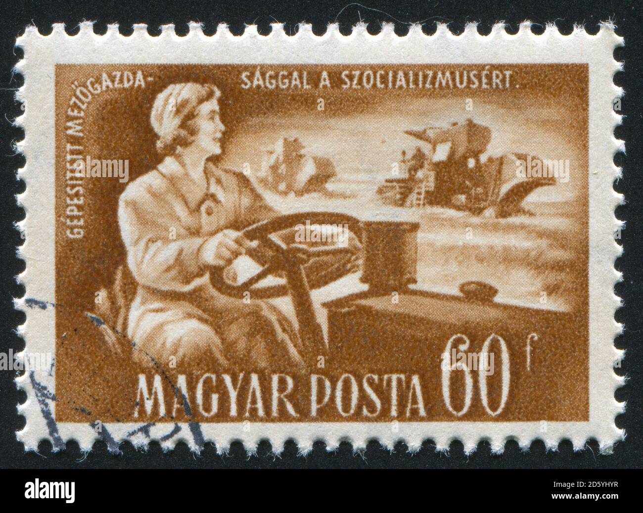 UNGARN- UM 1951: Stempel gedruckt von Ungarn, zeigt Frau Traktorenbedienerin, um 1951 Stockfoto