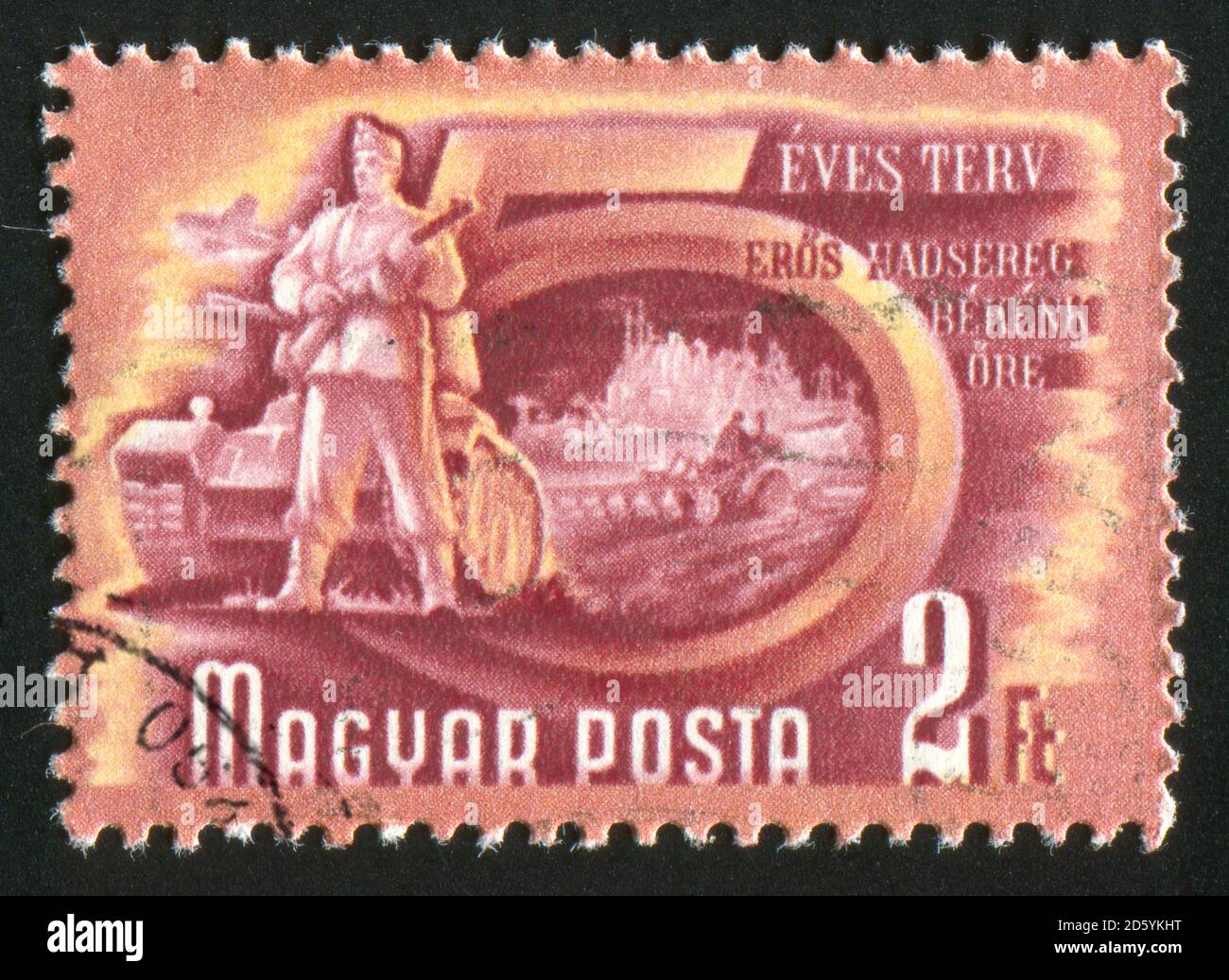 UNGARN- UM 1950: Stempel gedruckt von Ungarn, zeigt Verteidigung, um 1950 Stockfoto