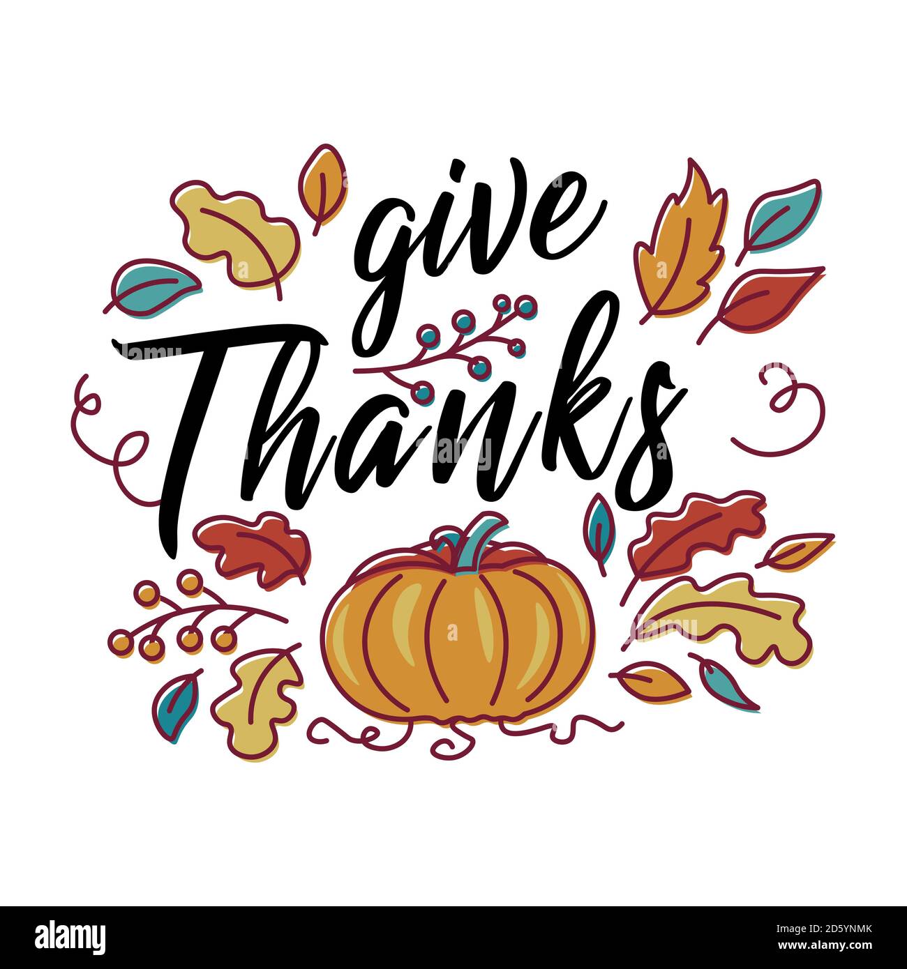 Vektor Hand Happy Thanksgiving Typografie im Herbst Kranz Banner erstellt. Feier Text mit Beeren und Blätter für Postkarte, Symbol oder Abzeichen. Stock Vektor