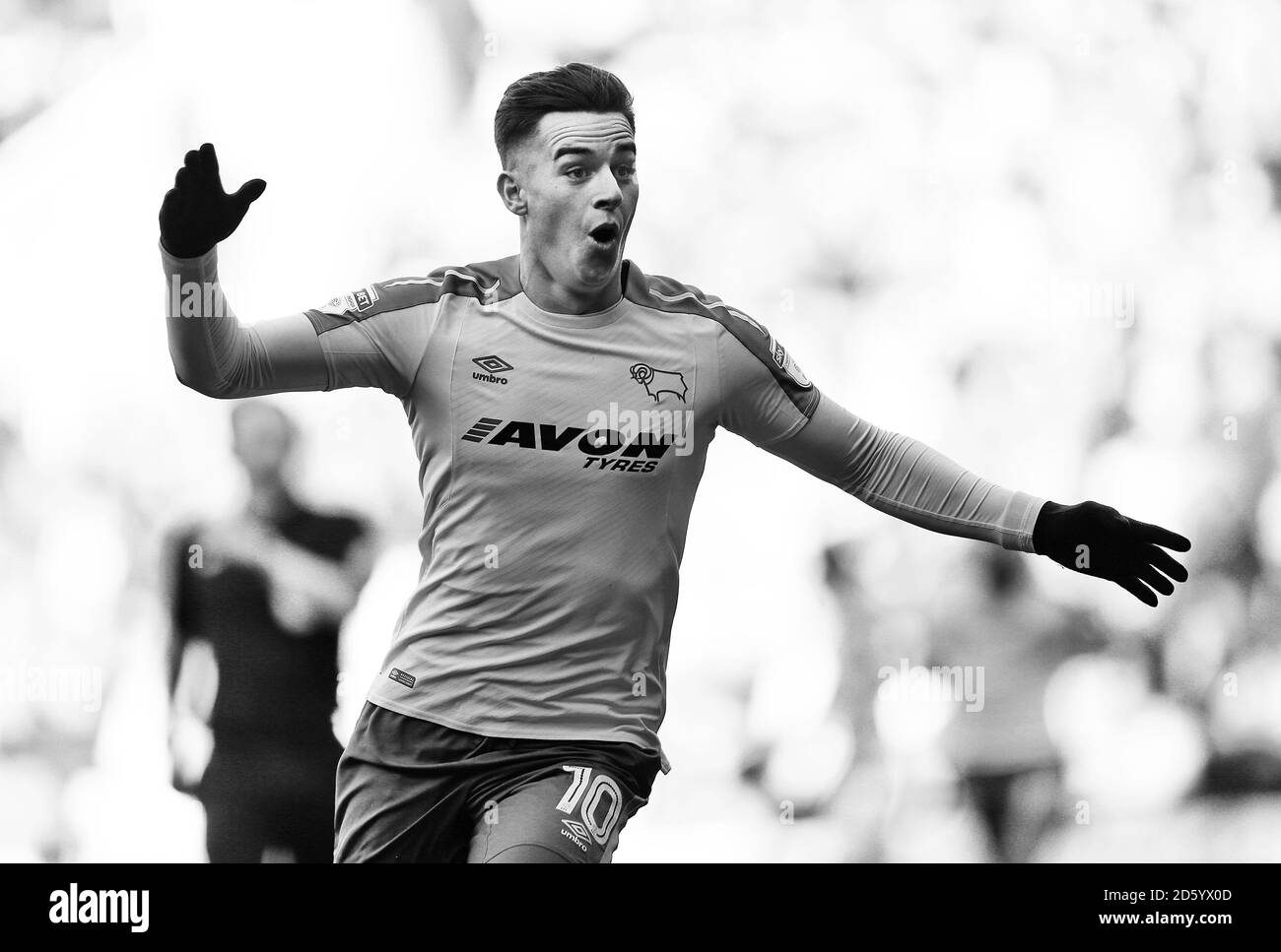 Tom Lawrence von Derby County feiert das erreichen des dritten Tores seiner Seite Stockfoto