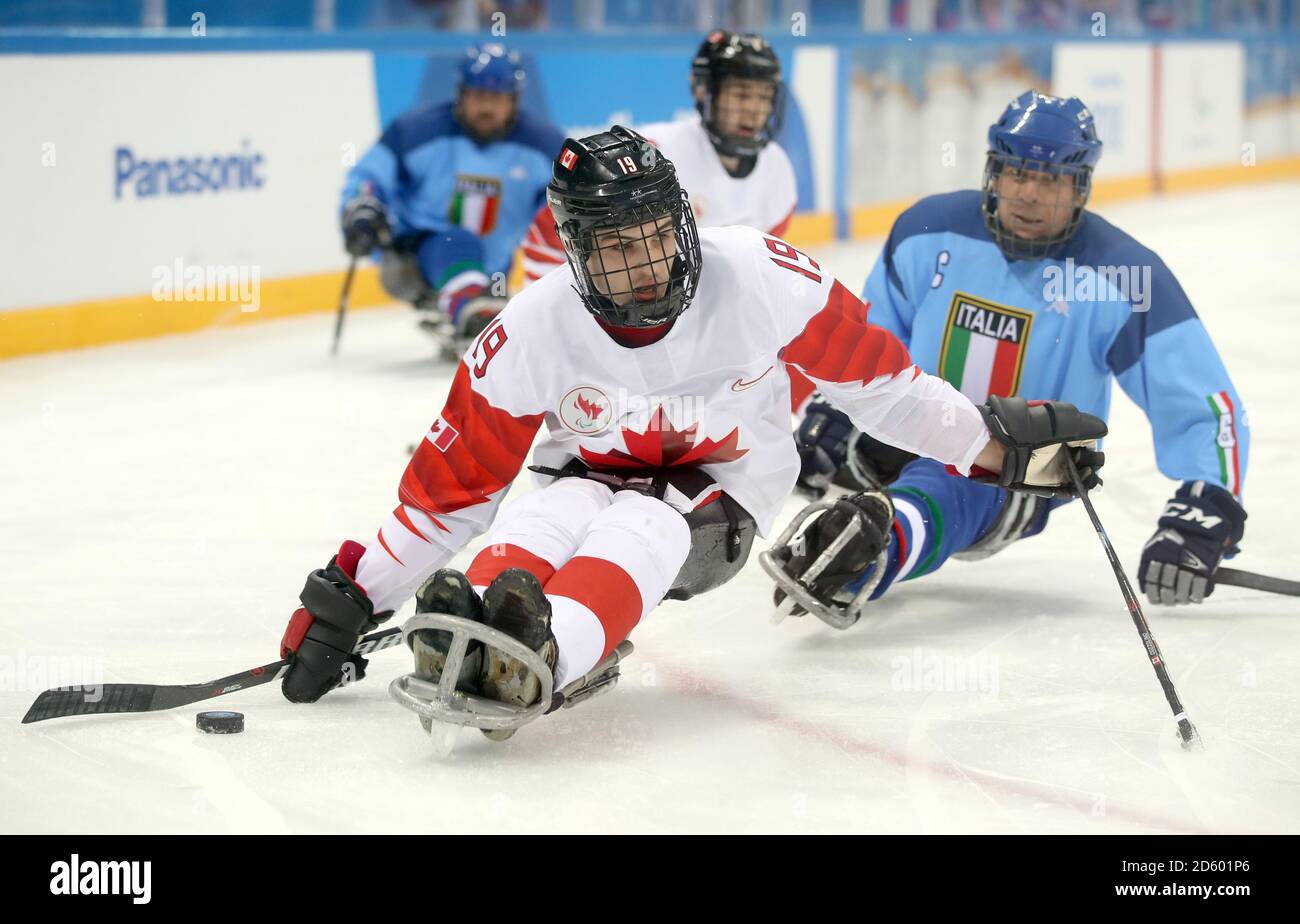 Kanadas Dom Cozzolino im Gemischten Eishockey-Spiel während Tag zwei der Winter-Paralympics 2018 in PyeongChang im Süden Korea Stockfoto