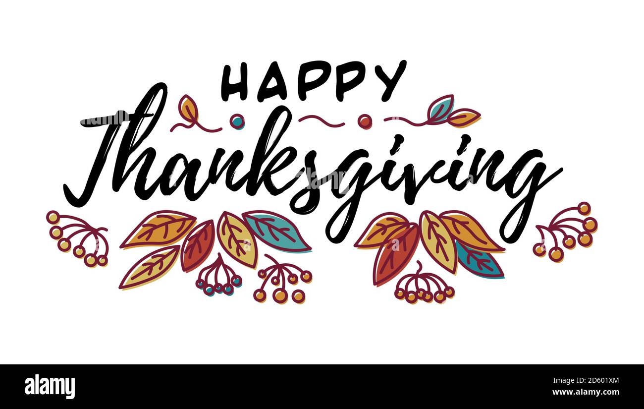 Vektor Hand Happy Thanksgiving Typografie im Herbst Kranz Banner erstellt. Feier Text mit Beeren und Blätter für Postkarte, Symbol oder Abzeichen. Stock Vektor