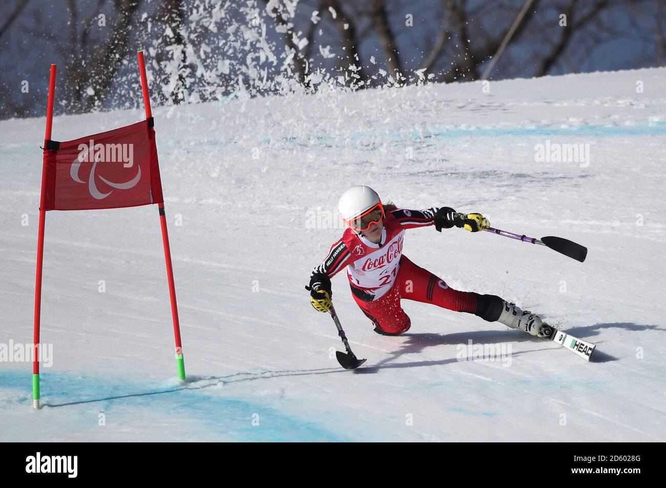 Kanadas Frederique Turgeon tritt in der Super Combined Women an und steht am vierten Tag der Winter-Paralympics in PyeongChang 2018 in Südkorea als Super G Stockfoto