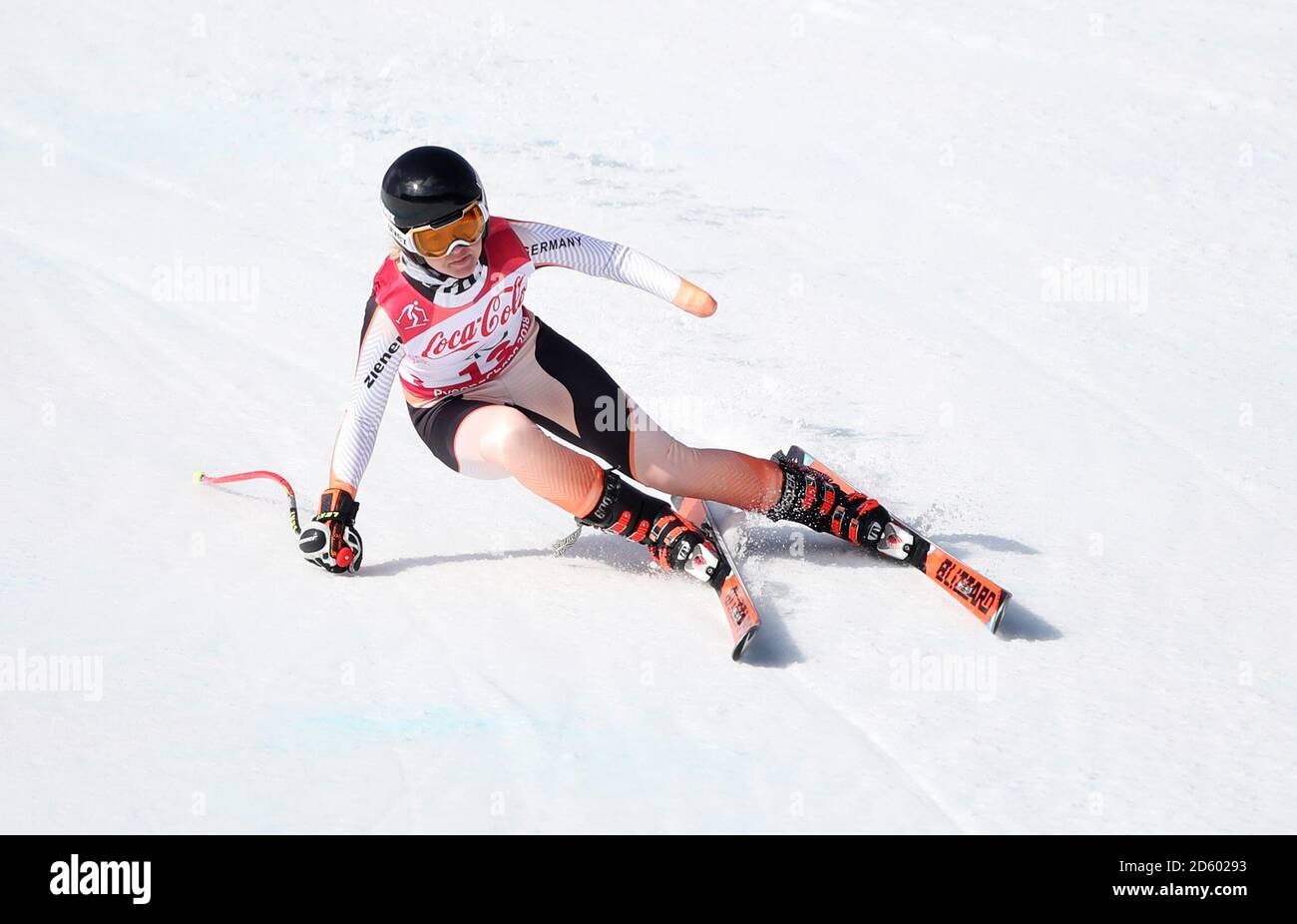 Die deutsche Andrea Rothfuss tritt in der Super Combined Women an und steht am vierten Tag der Winter-Paralympics in PyeongChang 2018 in Südkorea als Super G Stockfoto