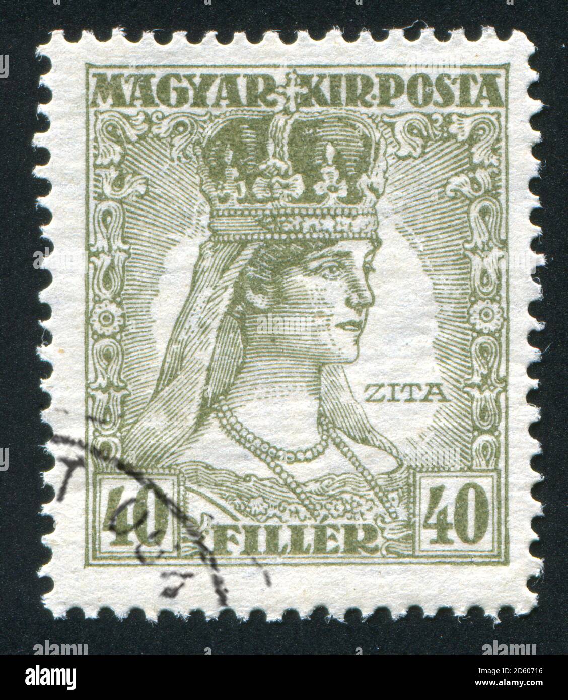 UNGARN- UM 1918: Briefmarke gedruckt von Ungarn, zeigt Königin Zita, um 1918 Stockfoto
