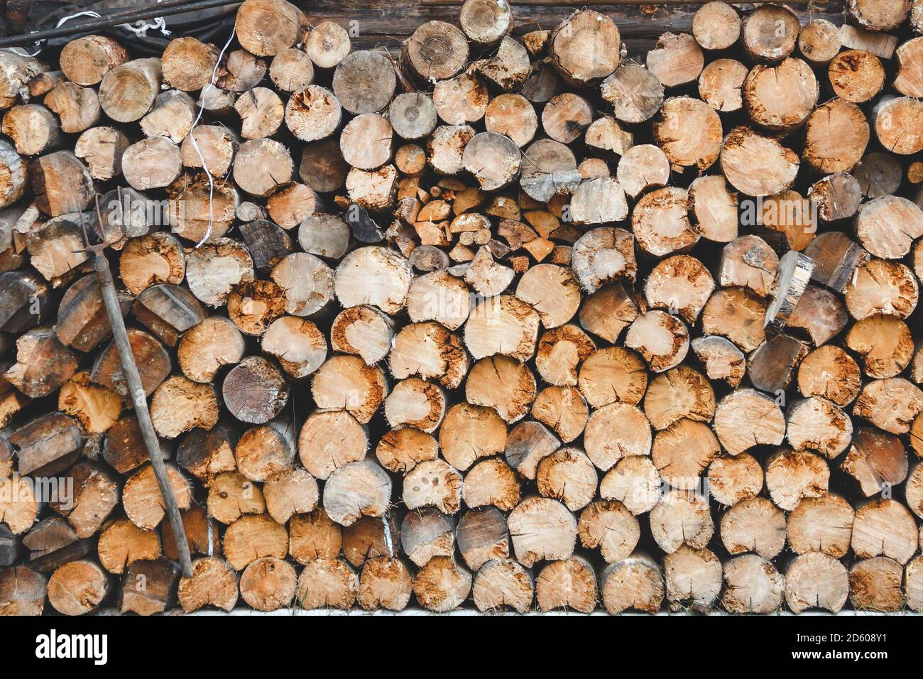 Haufen Brennholz Lager bereit für den Winter Stockfoto