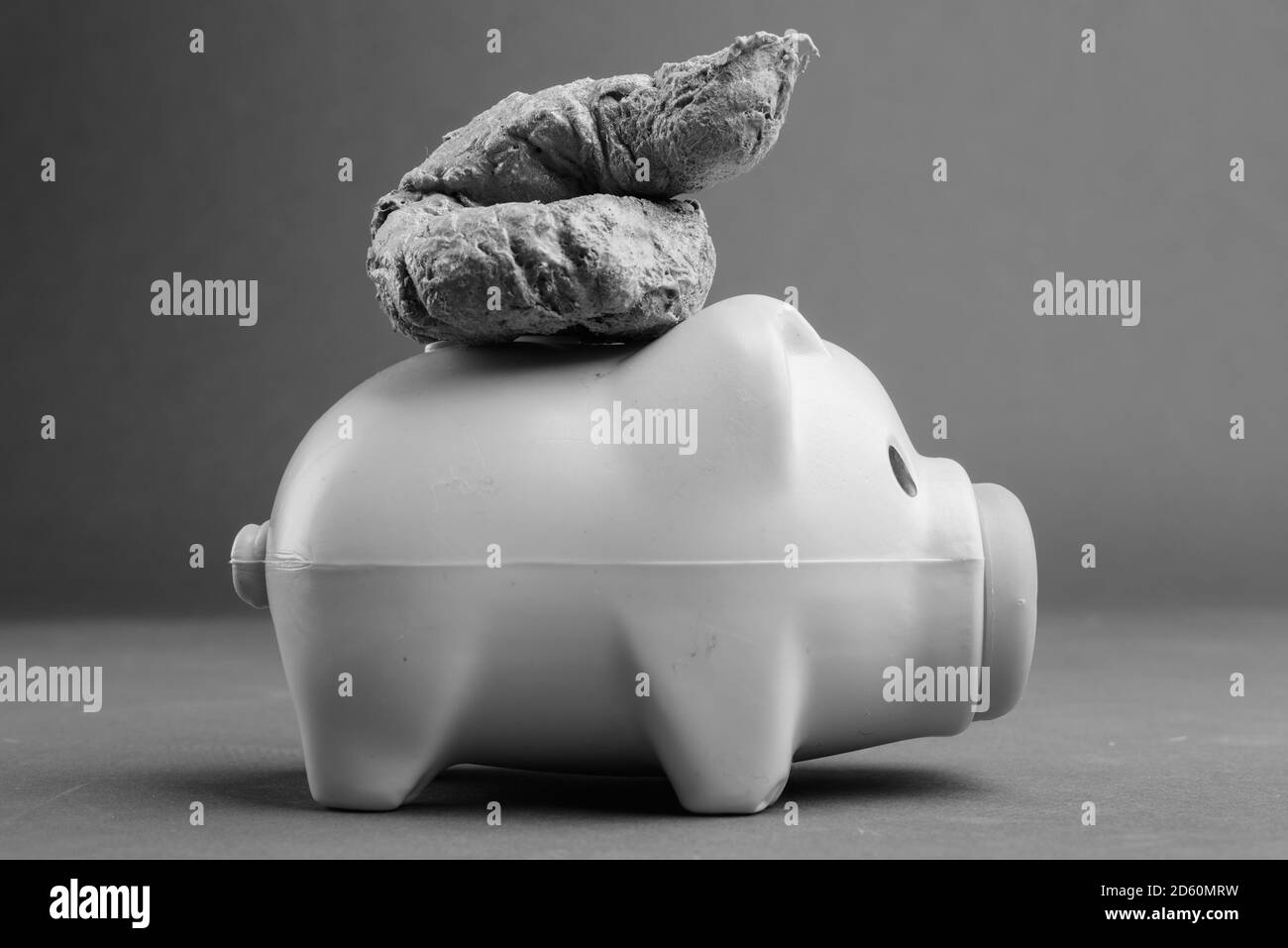 Profil anzeigen von Piggy Bank mit tierischen Poop Stockfoto