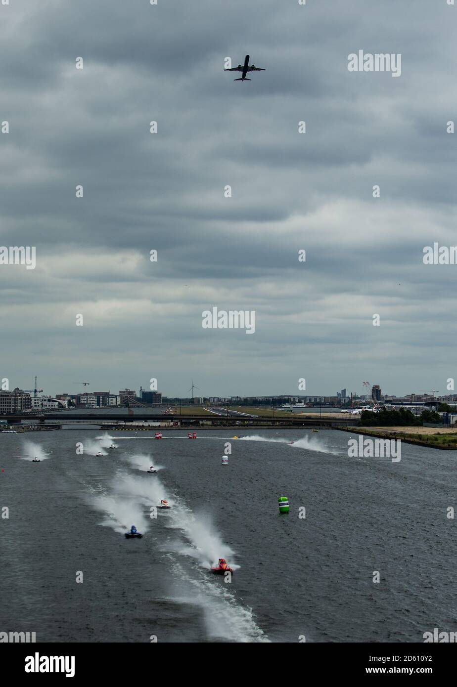 Gesamtansicht während der F1H2O UIM World Championship 2018 Grand Preis von London um Royal Victoria Dock Stockfoto