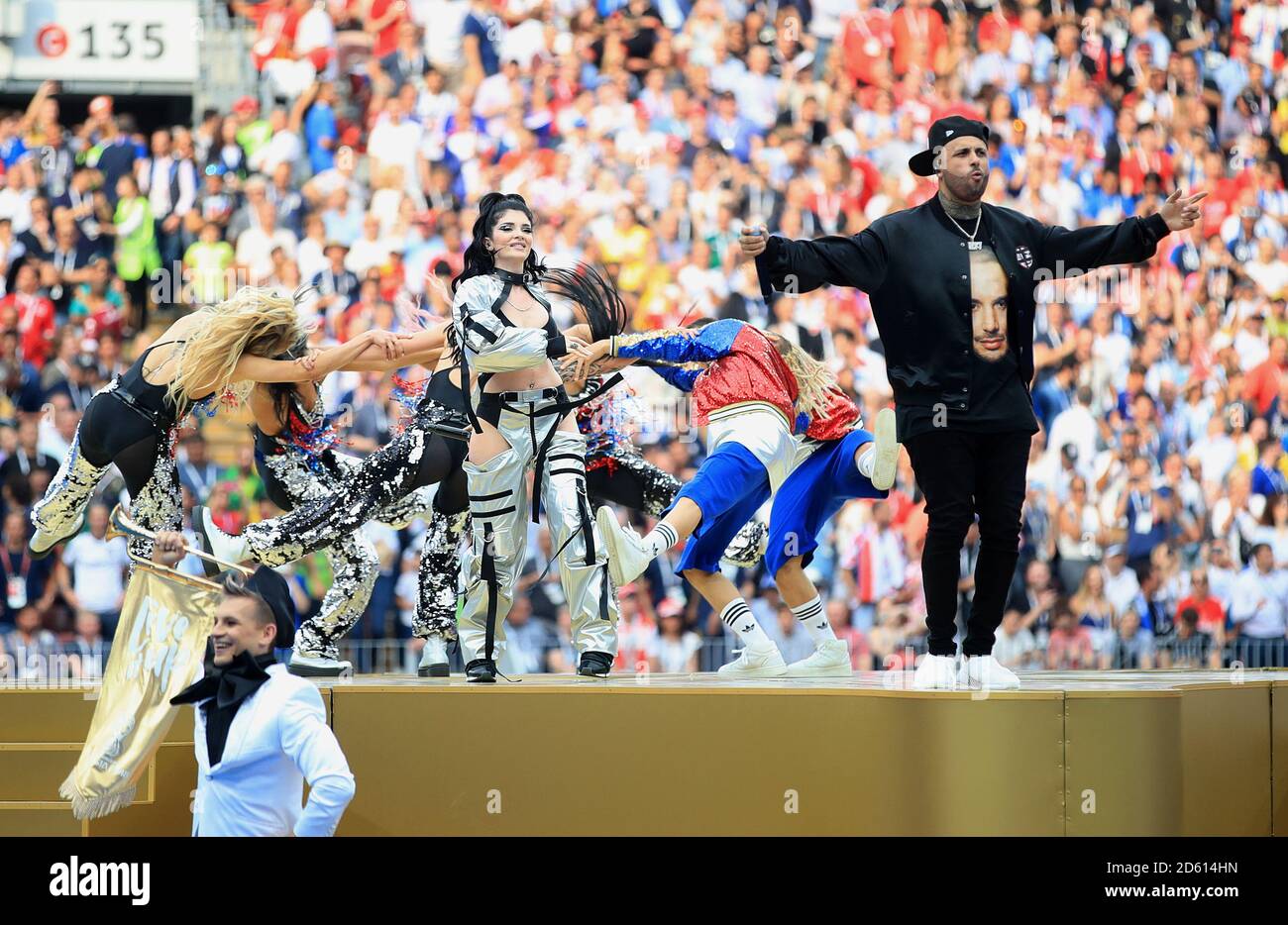 ERA Istrefi und Nicky Jam bei der Abschlussfeier vor dem Finale der FIFA Fußball-Weltmeisterschaft 2018 im Luzhniki-Stadion in Moskau, 15. Juli 2018 Stockfoto