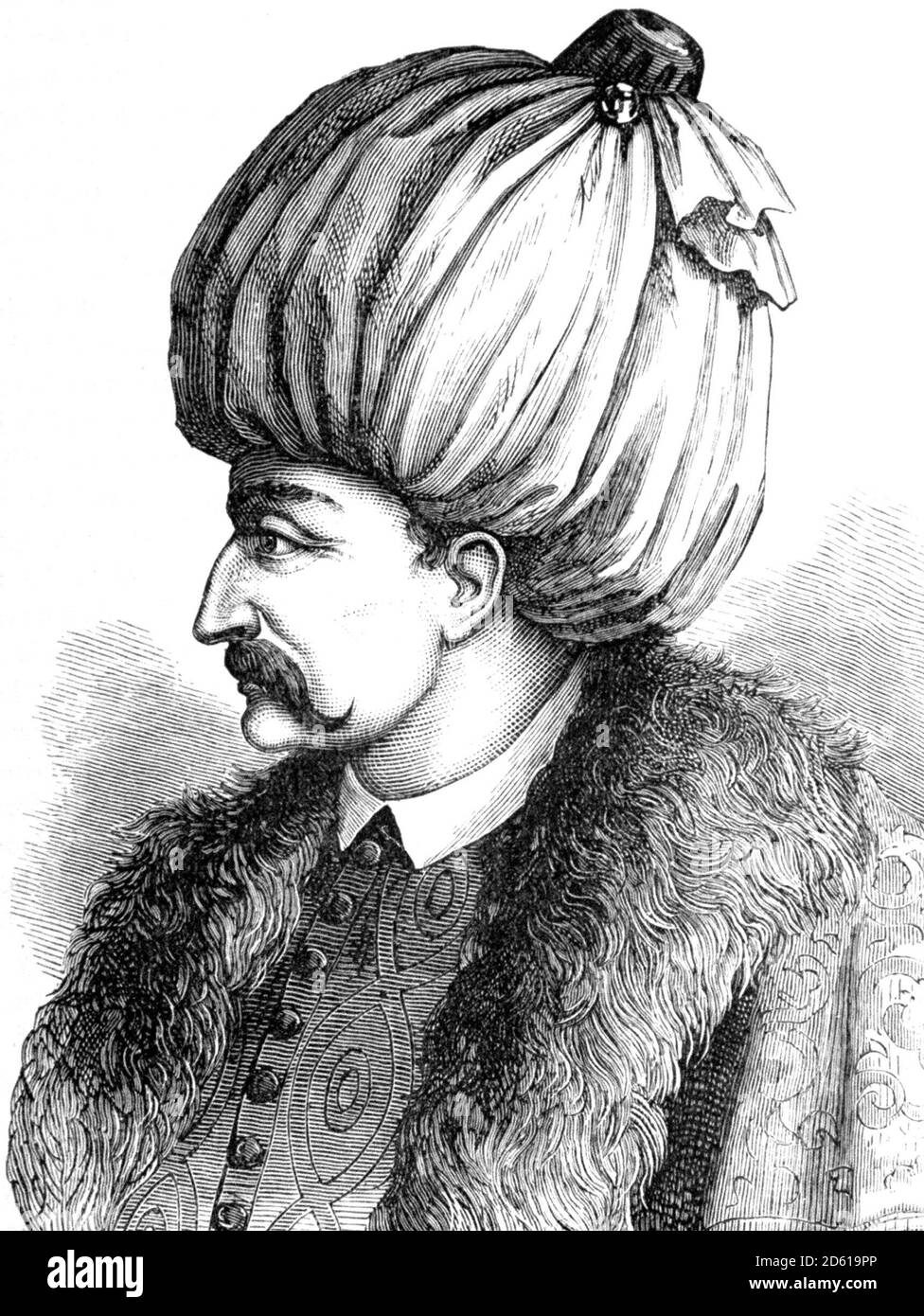 Suleiman der Magnificent. Porträt des zehnten und am längsten regierenden Sultans des Osmanischen Reiches, Suleiman I. (1494-1566), Stich aus dem 19. Jahrhundert Stockfoto