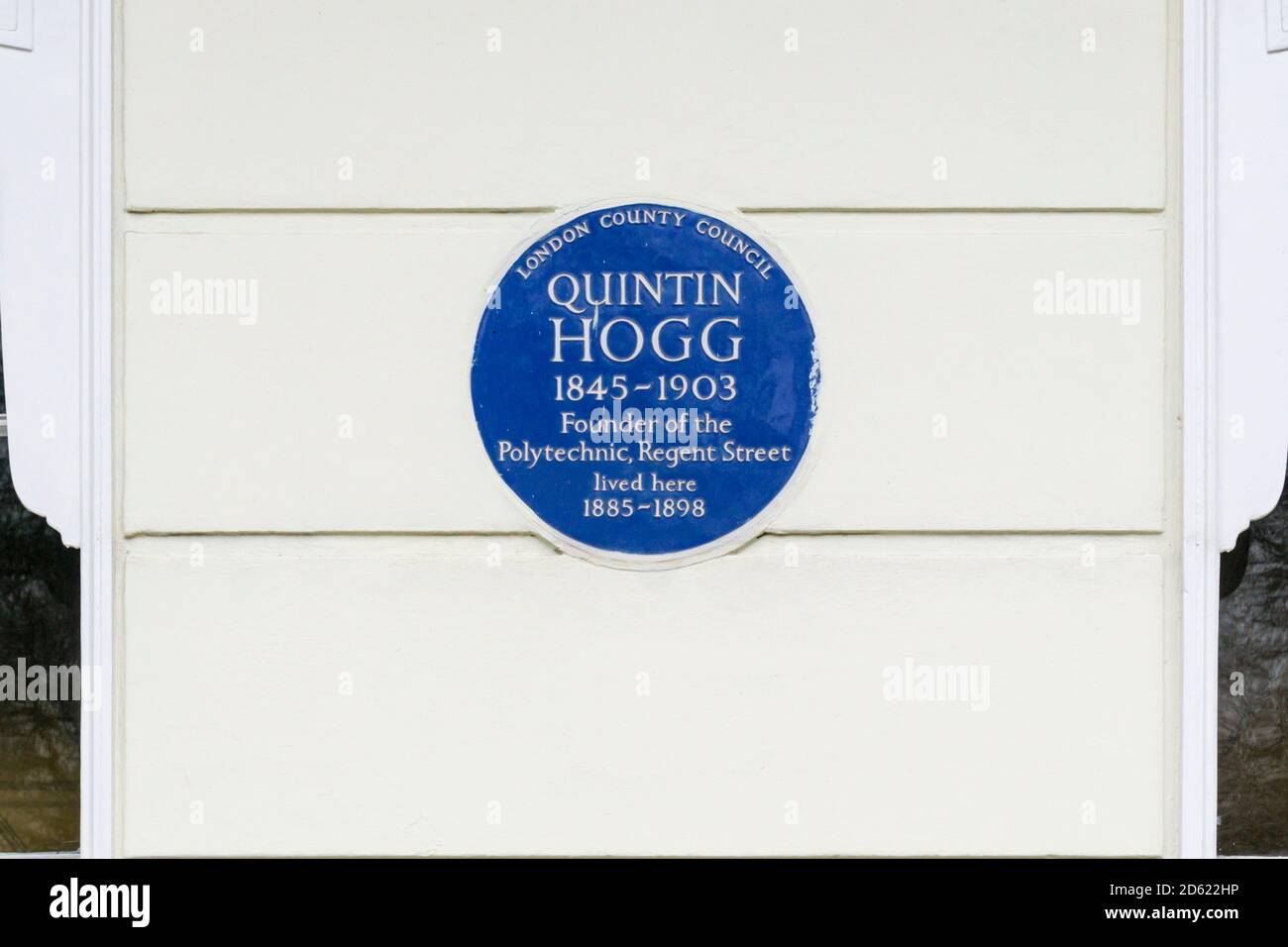 Blaue Plakette auf dem Haus von Quintin Hogg am Cavendish Square, London. Stockfoto