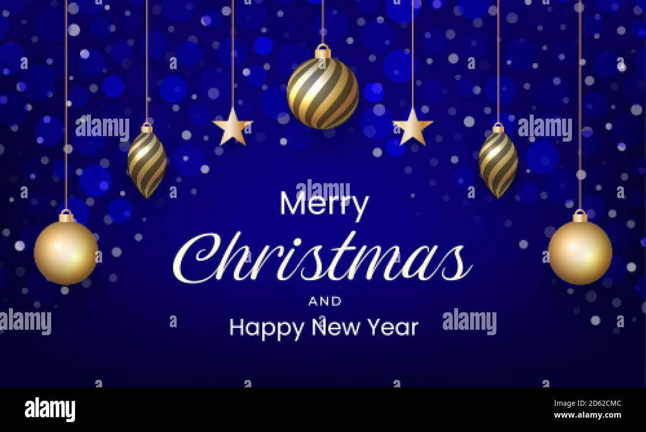 Frohe Weihnachten und Neujahr Design mit blauer Farbe und Schnee-Effekt Stock Vektor
