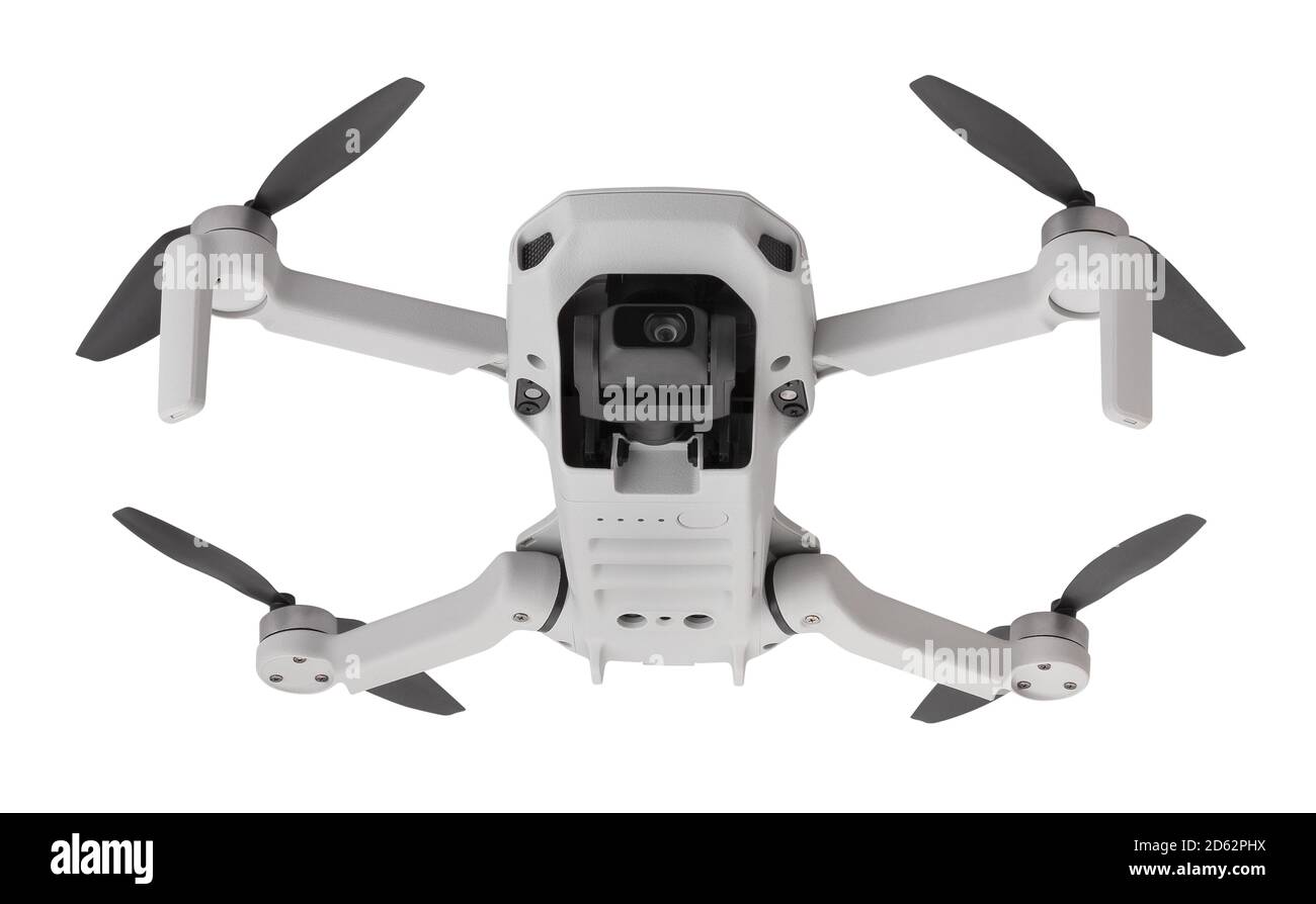 Drohnenweg isoliert auf weißer Bodenansicht Stockfoto