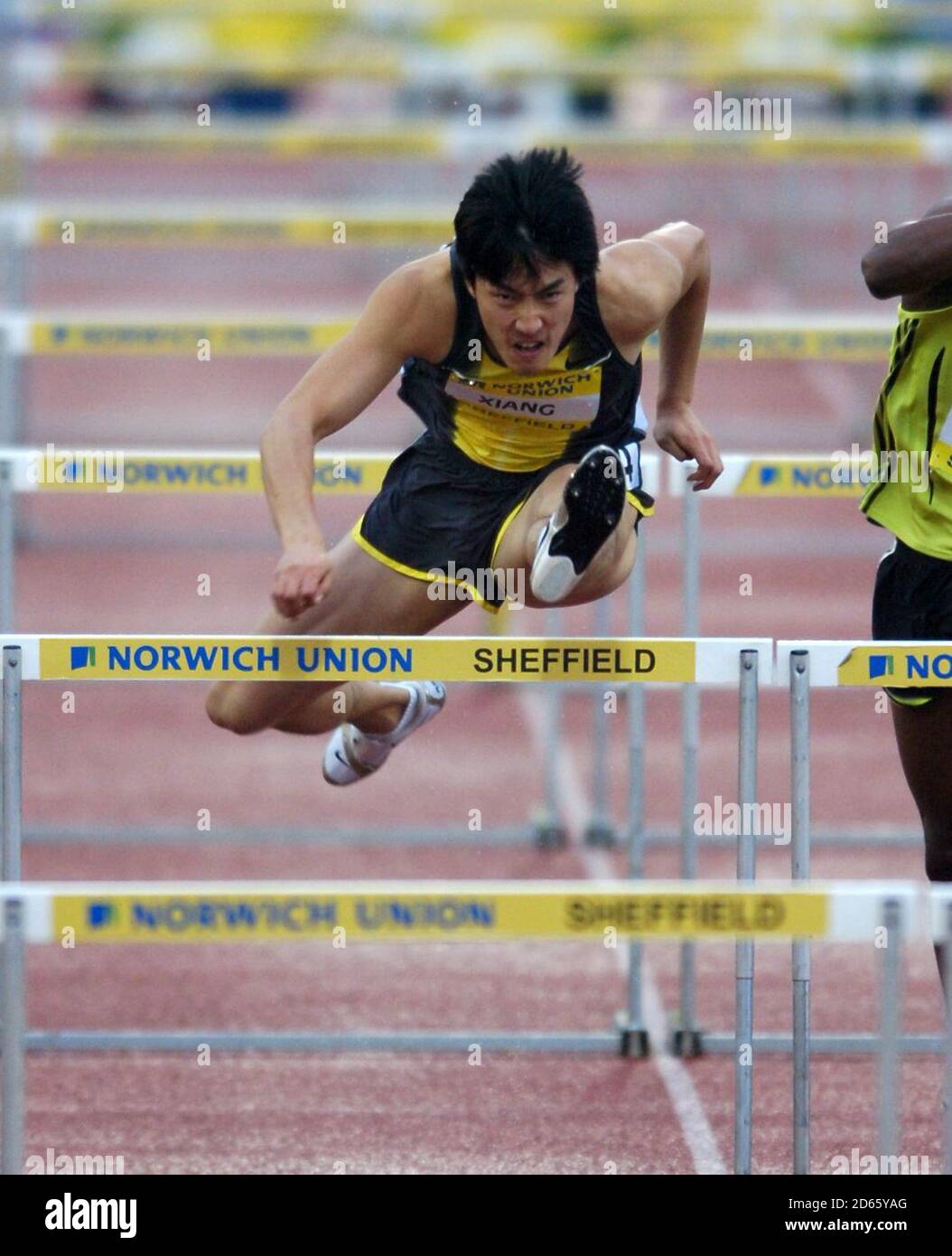 Chinas Liu Xiang kommt nach Hause, um die 110-Meter-Mannschaft der Männer zu gewinnen Hürden Stockfoto