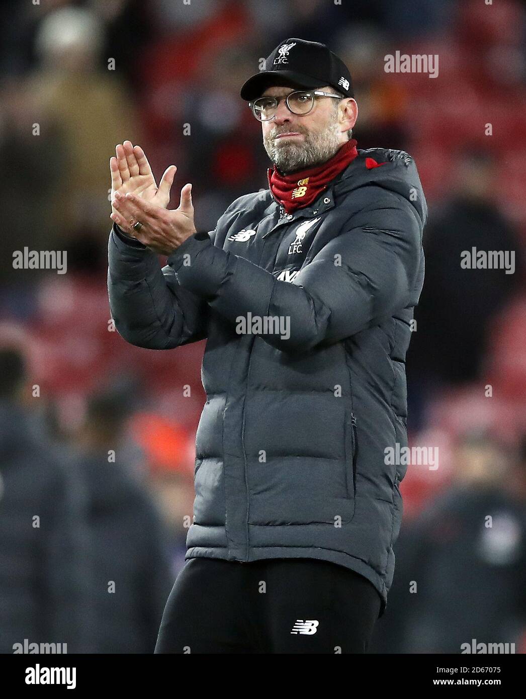 Liverpools Manager Jurgen Klopp scheint nach dem Schlusspfiff niedergeschlagen Stockfoto