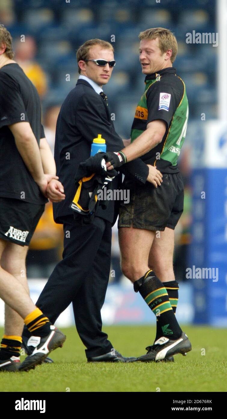 Matt Dawson und Nick Beal von Northampton Saints sagen ihr Gutes Byes als beide werden den Club in der verlassen Sommer Stockfoto