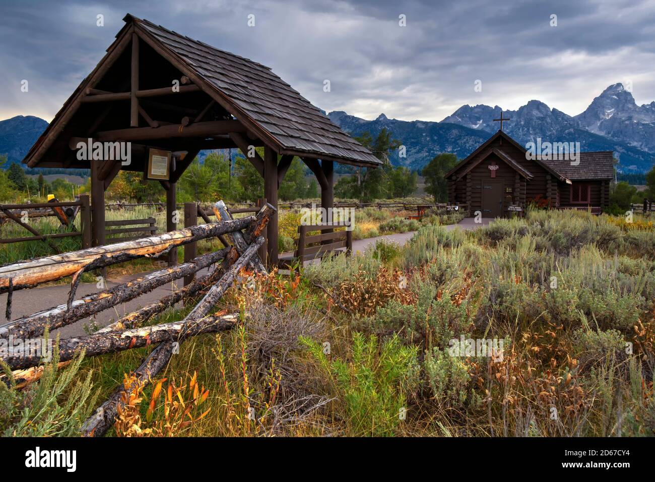 Die Bischofskapelle der Verklärung, Grand Teton National Park, Wyoming, USA Stockfoto